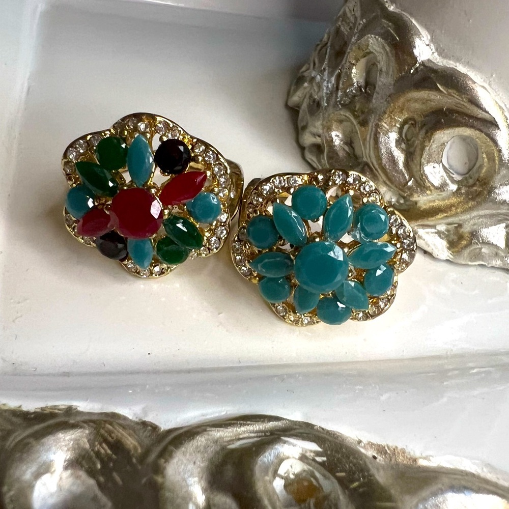 Brand New✨ Set of Two Gem/Bead 14K Gold Plated Brass Rings 💍